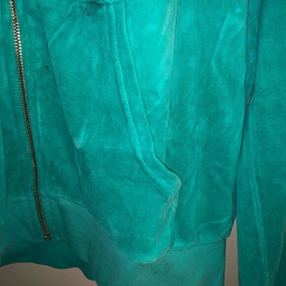 JUICY COUTURE Teal Turquoise Blue Velour Hoodie JUICY COUTURE Hoodie - Picture 4 of 5